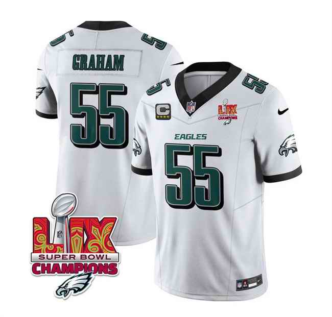 Men's Philadelphia Eagles #55 Brandon Graham White 2025 Eagles Logo Super Bowl LIX Patch And 4-Star C Patch New F.U.S.E. Vapor Limited Stitched Football Jersey